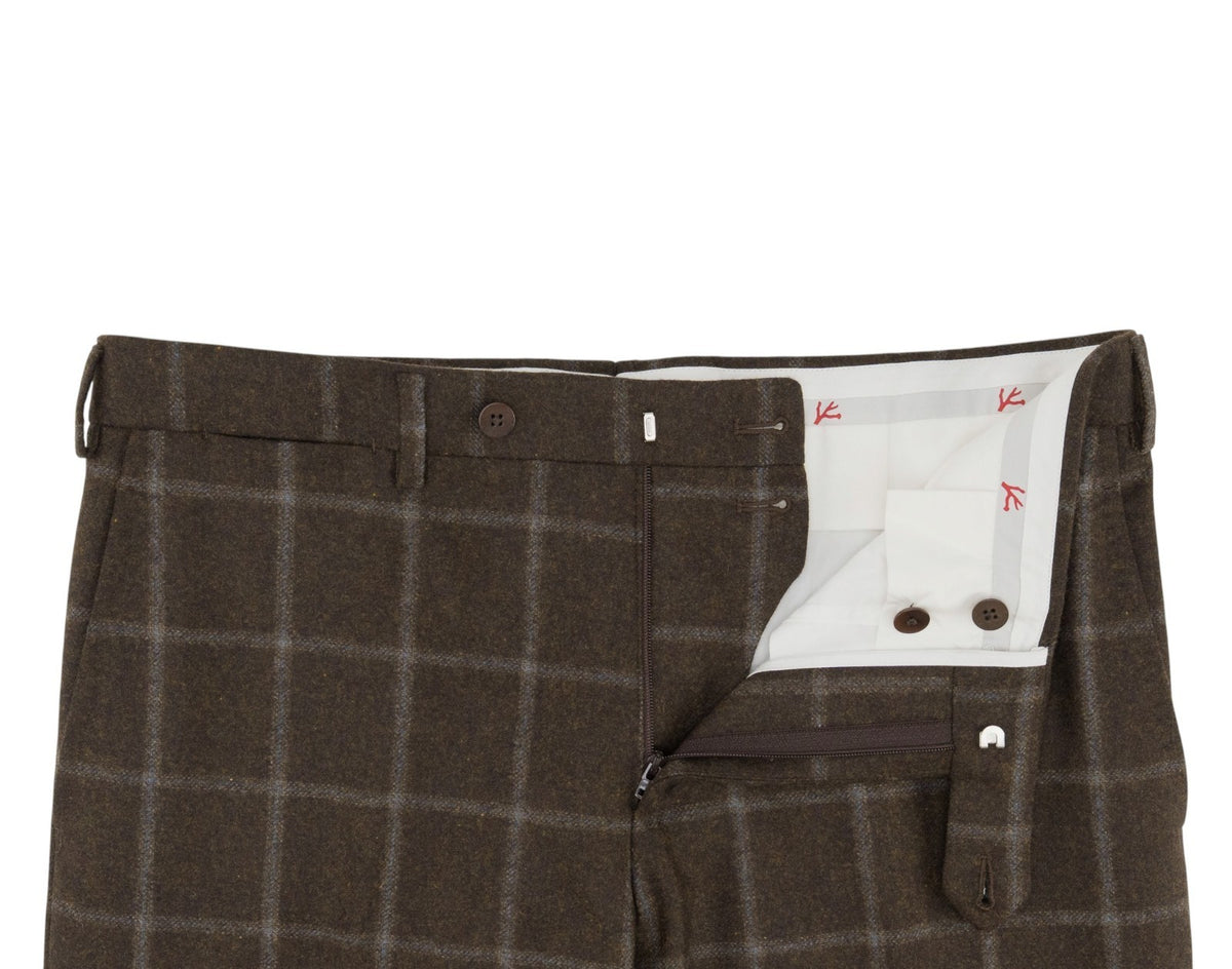 $6600 ISAIA "Capri" Dark Brown Suit Flannel Wool Windowpane 38 US / 48 EU 7R