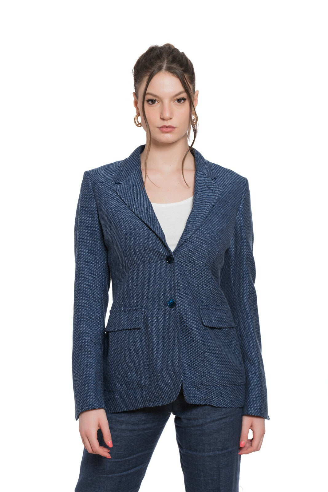 1790$ BELVEST Cotton Blue Woman Martingale Blazer Jacket 42 IT / 6 US / 38 FR