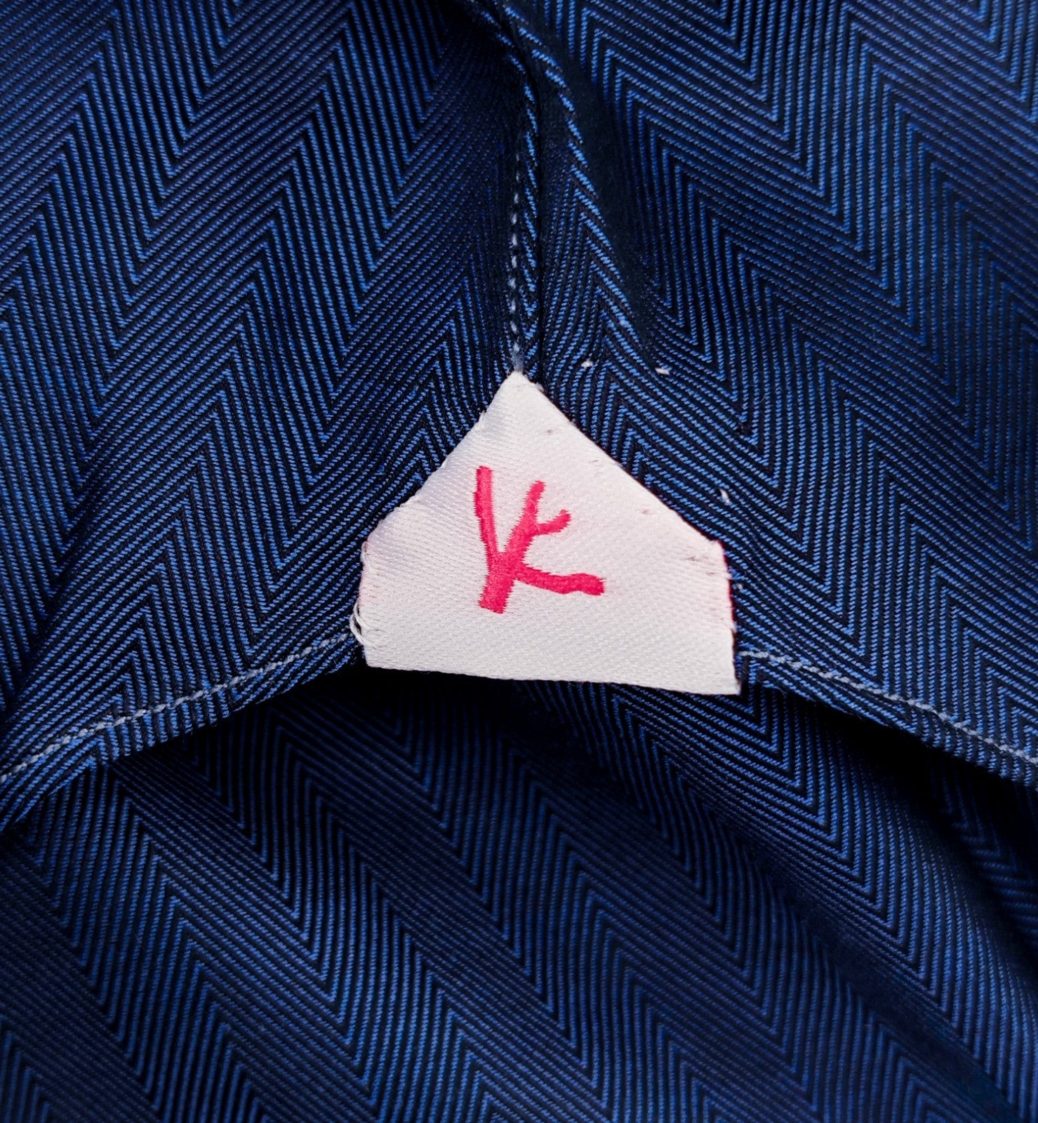 780$ ISAIA Dress Shirt Medium Blue Herringbone Lightwheight Cotton 17.5 - 44
