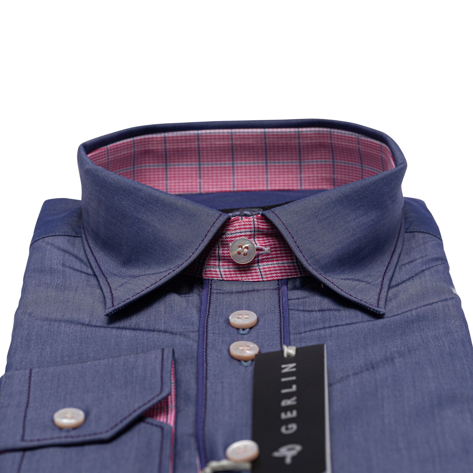 690$ LUXURY GERLIN Shirt Cotton Denim Point Collar 16 - 41  4Z BIJAN