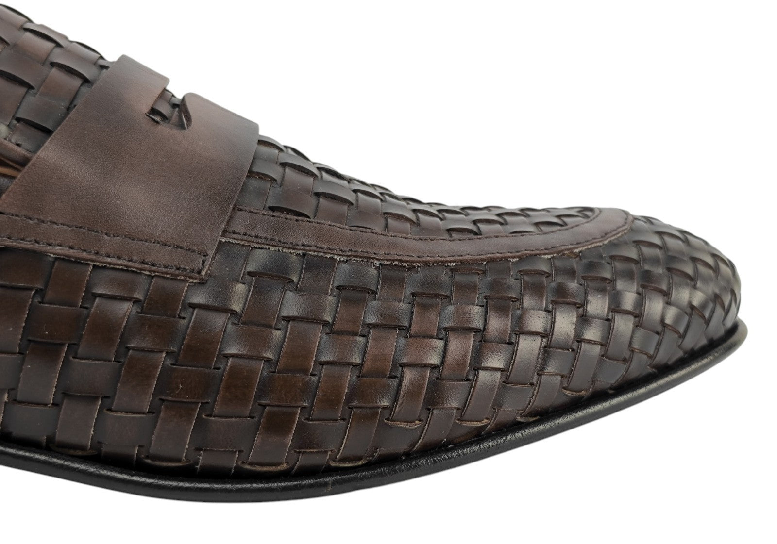 1250$ TESTONI "Tivoli" Brown Loafer Shoes Woven Calf Cigar  8 UK / 9 US / 42 IT