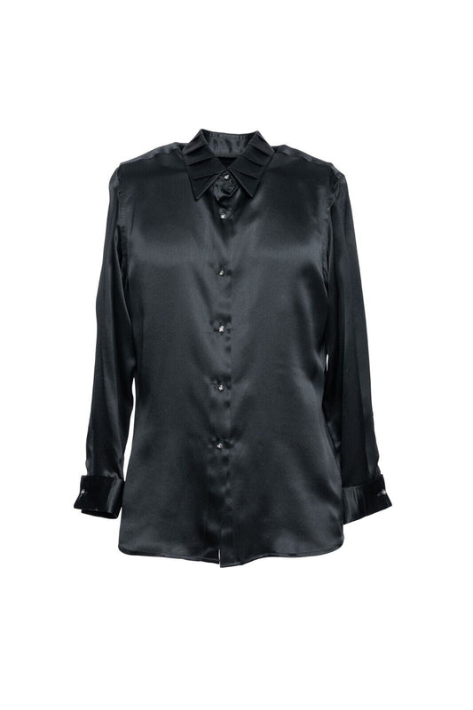 1600$ LUXURY ITALO FERRETTI Shirt Women Black 100% Silk COMO Size M BIJAN