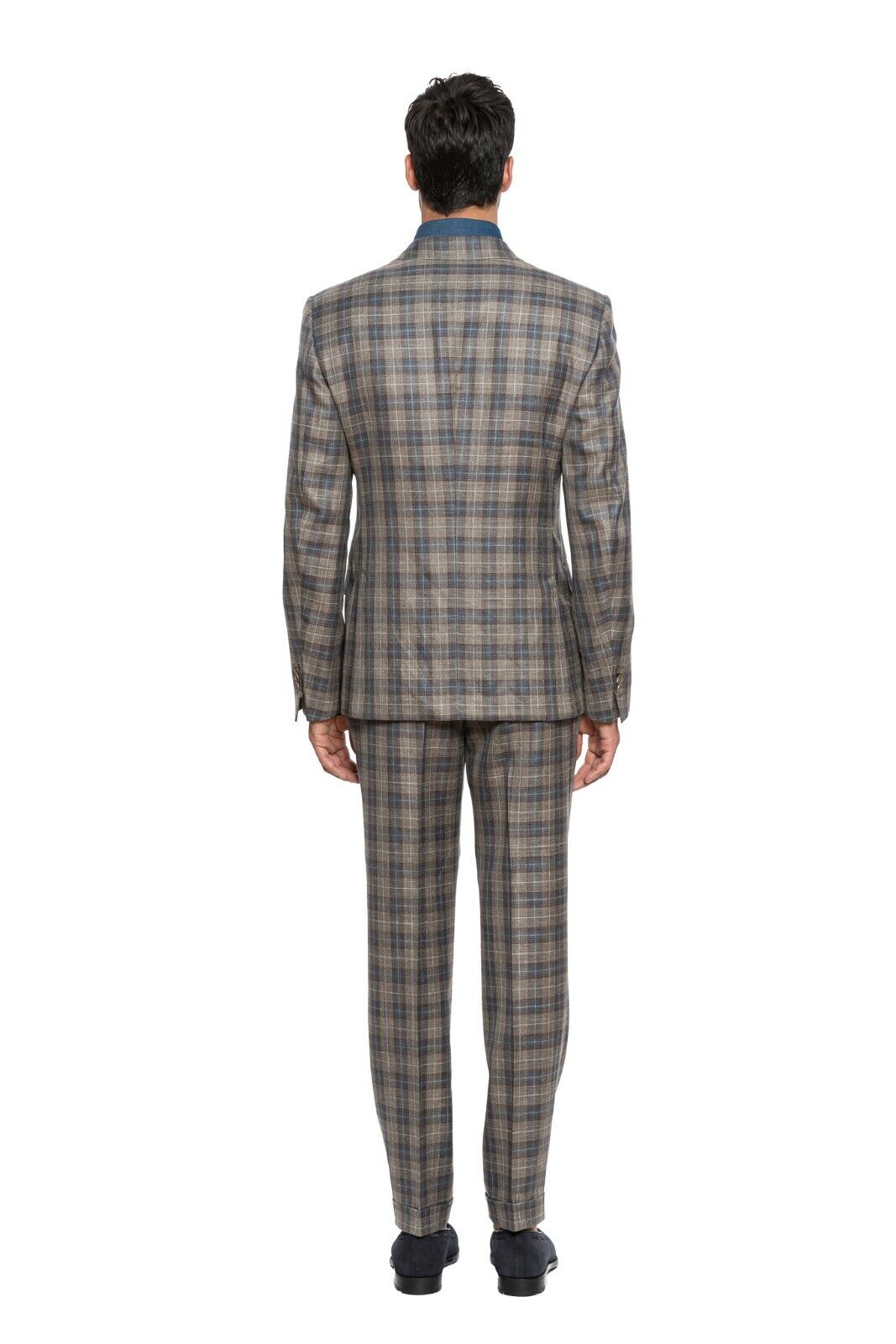$3190 Belvest Checks Brown Suit Wool Silk Linen 40 US / 50 EU 8R Slim Fit