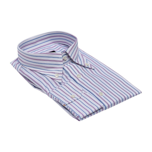 690$ LUXURY GERLIN Shirt POINT Striped White Cotton  3R ZILLI