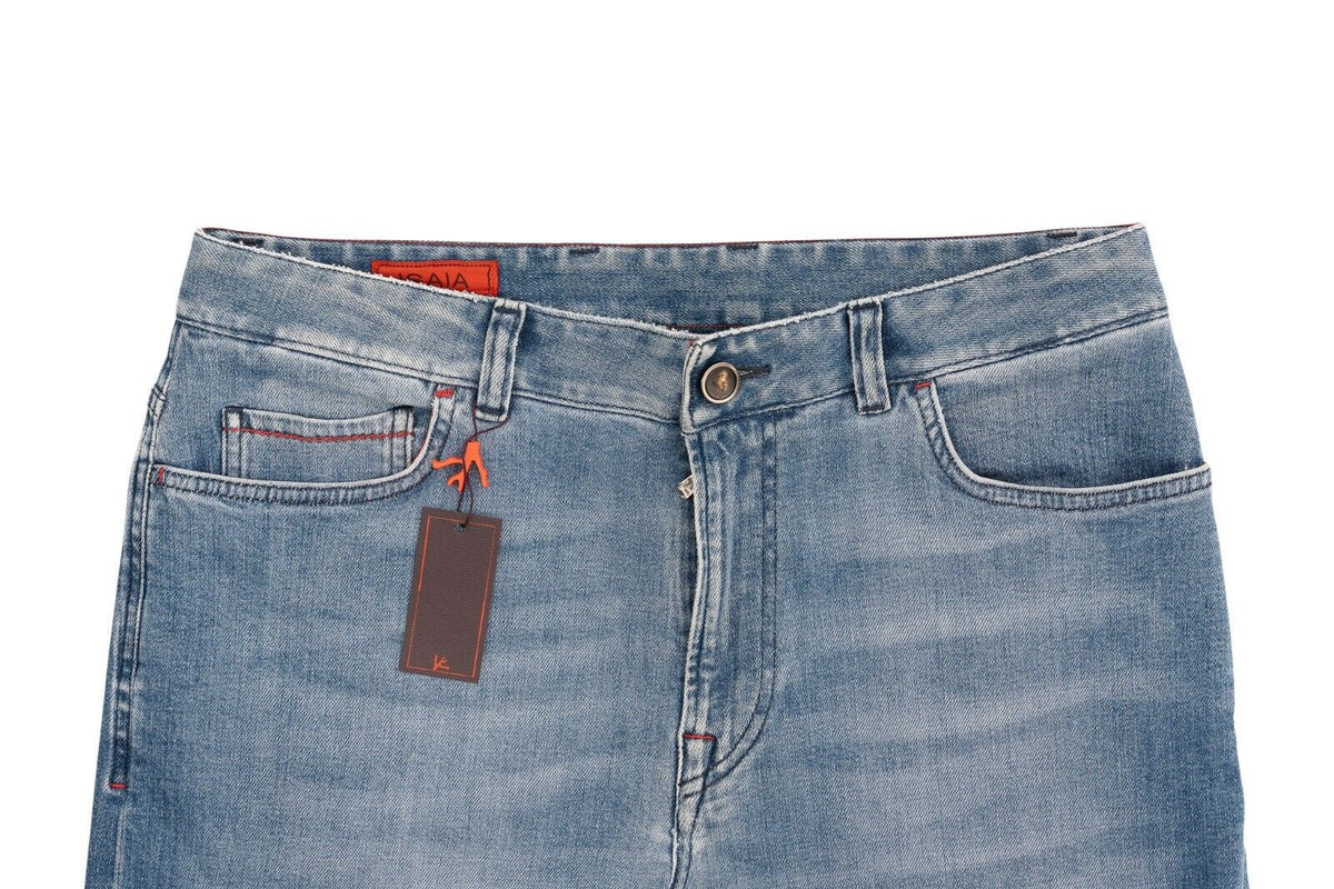 690$ ISAIA NAPOLI Light Blue Denim Jeans Trousers Pant Regular Cotton