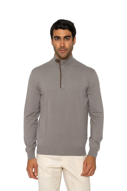 $1400 FEDELI CASHMERE Gray Sweater Half Zip 100% Cashmere / Lambskin 40 US 50 EU