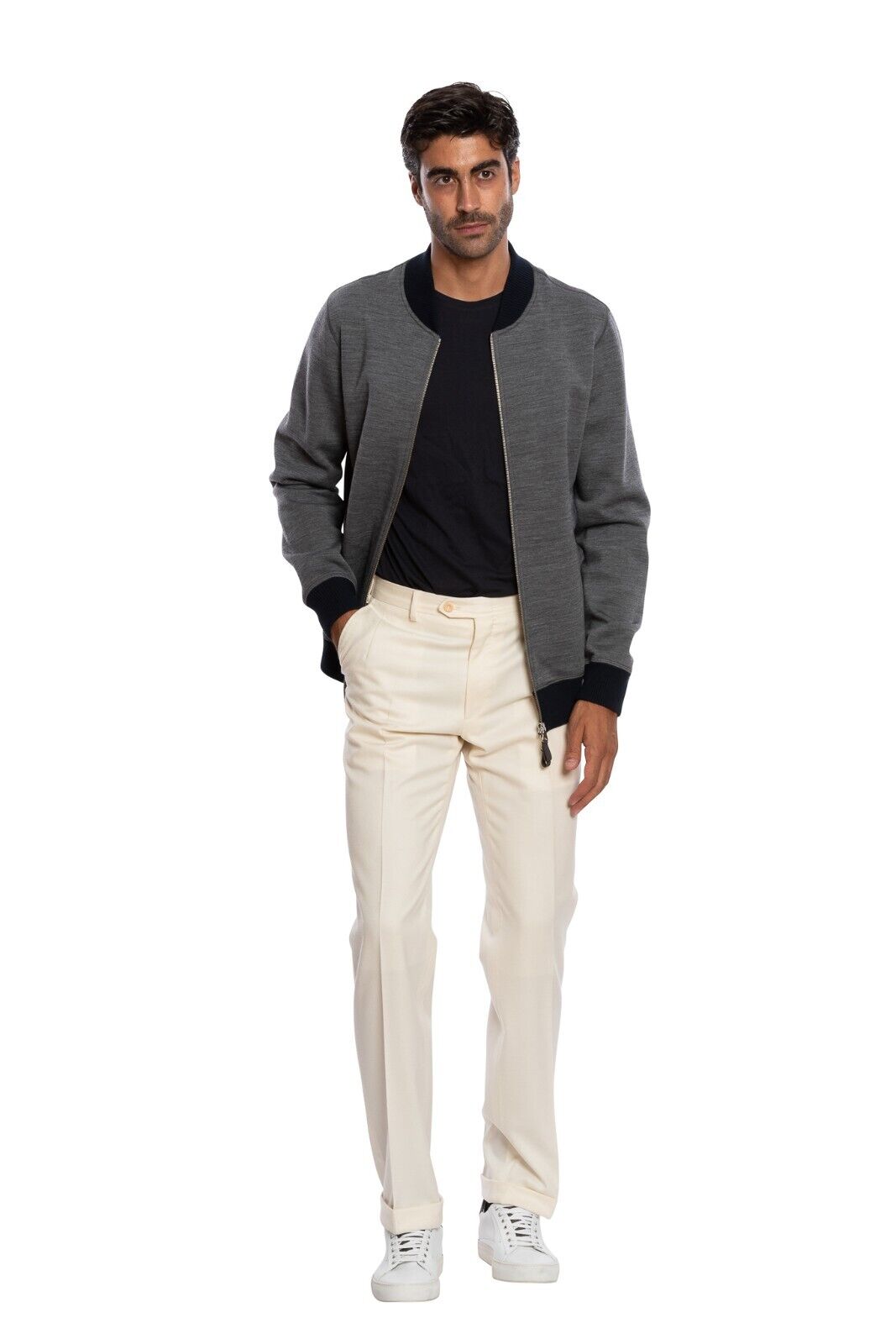 $2050 BOGLIOLI MILANO Bomber Jacket Grey Coat Wool Cashmere Silk  Size M