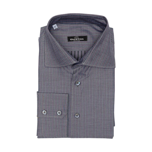 690$ ITALIAN LUXURY GERLIN Shirt Gray Striped Cotton 16 - 41 10F BIJAN