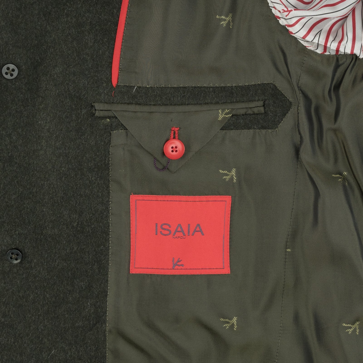 $7100 ISAIA NAPOLI Dark Green Overcoat Flannel Wool 36 US / 46 EU