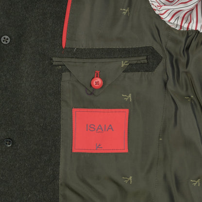 $7100 ISAIA NAPOLI Dark Green Overcoat Flannel Wool 36 US / 46 EU