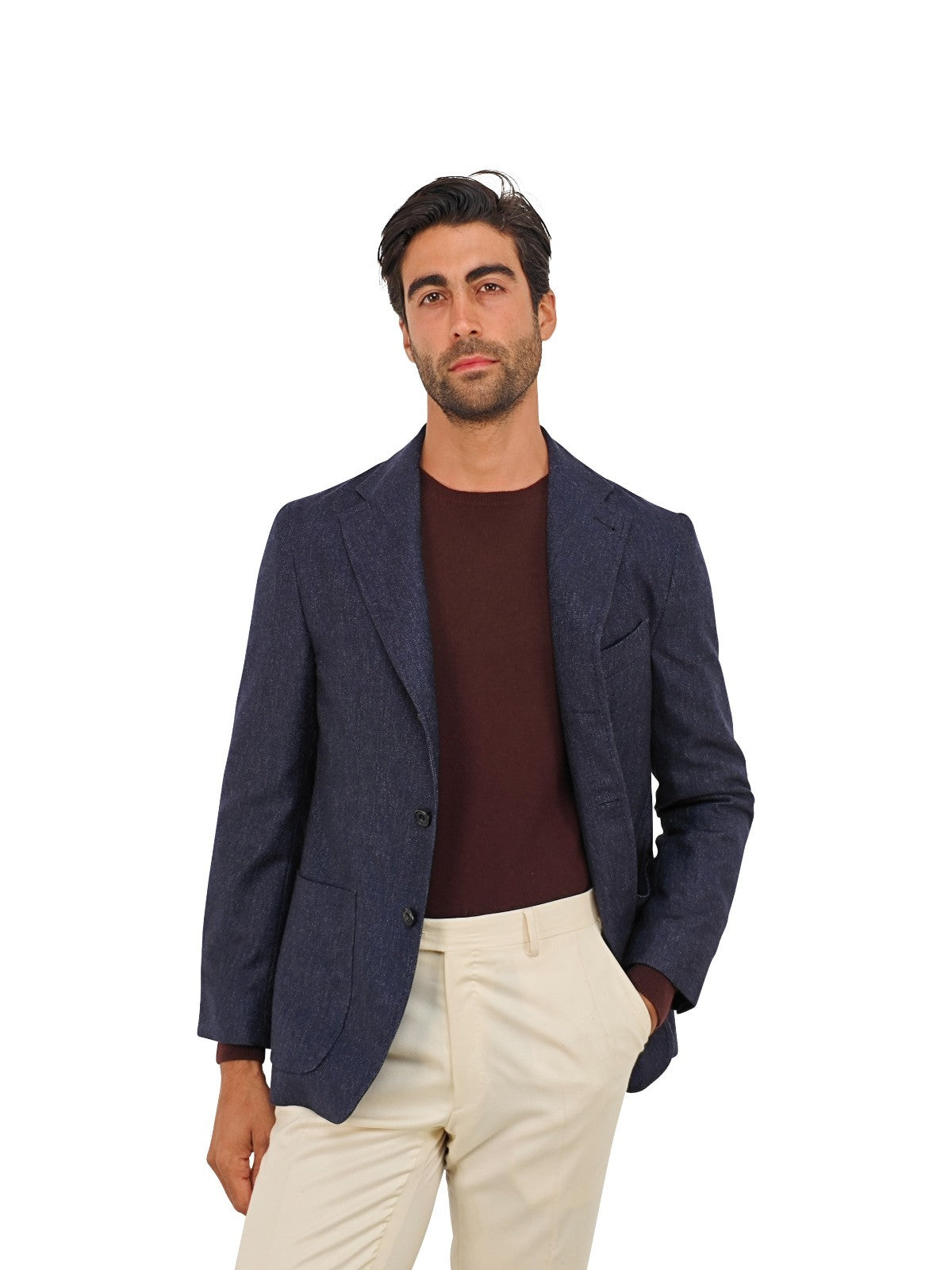$2200 RUBINACCI NAPOLI Blue Unlined Jacket Blazer 100% Cashmere Made in Napoli