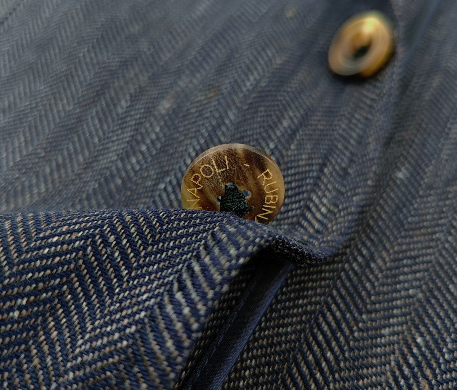 $1650 RUBINACCI Blue Herringbone Jacket Sport Coat Linen / Cotton 40 US / 50 EU