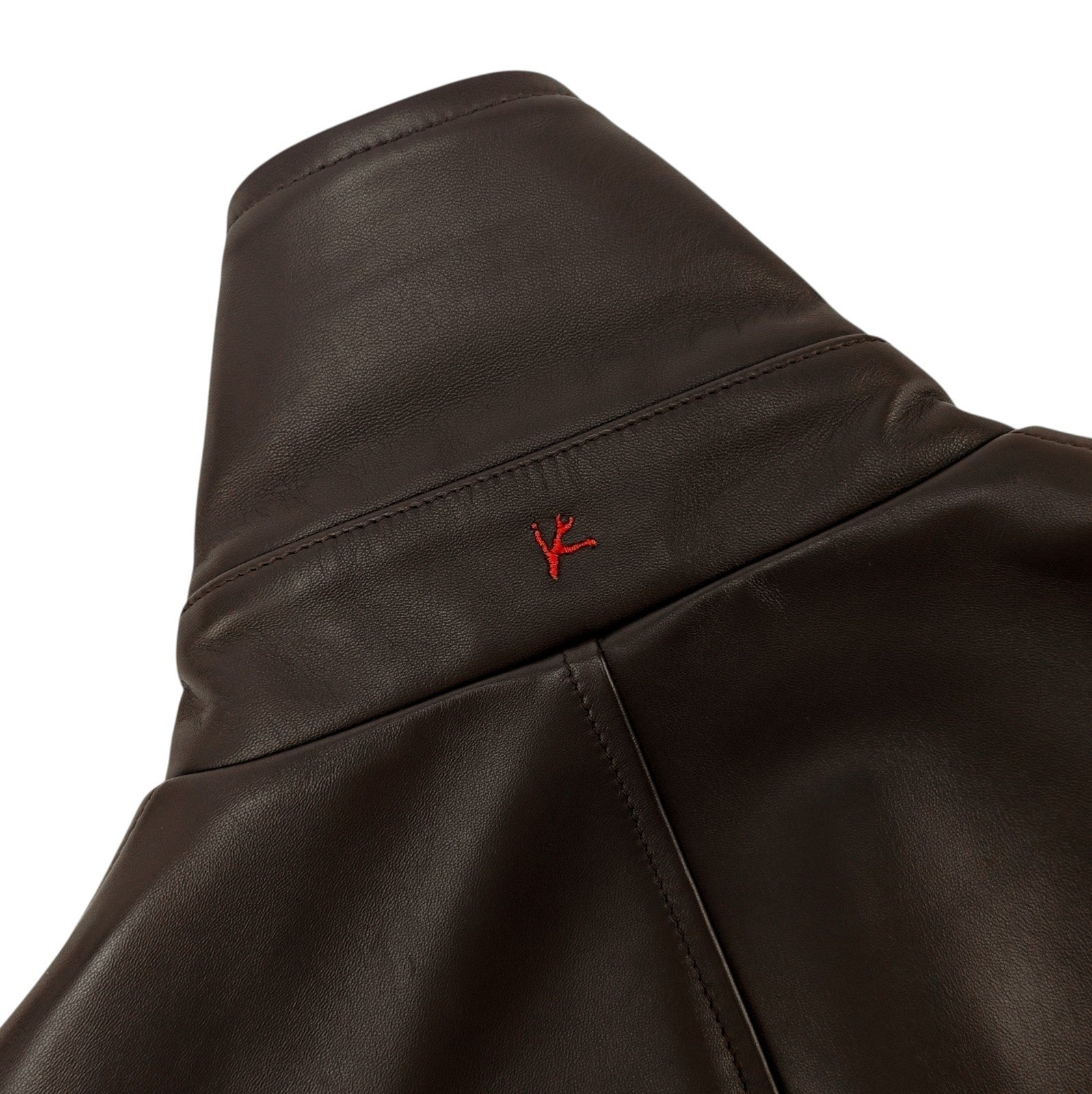 $7450 ISAIA Dark Brown Double Breasted Coat Lambskin Leather 44 US / 54 EU