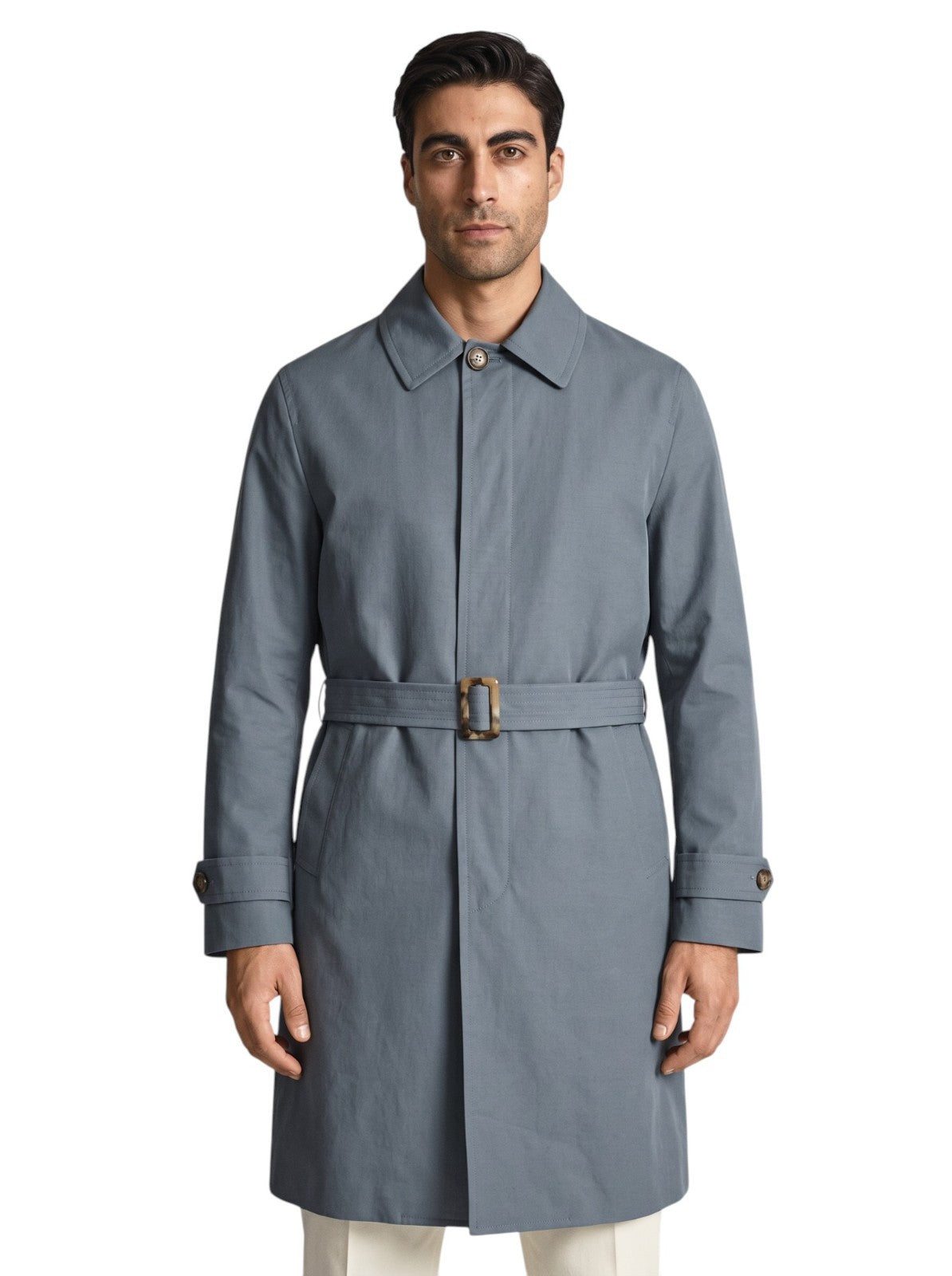 $3995 ISAIA NAPOLI Slate Blue Trench Coat Hand-Sewn Cotton 38 US / 48 EU