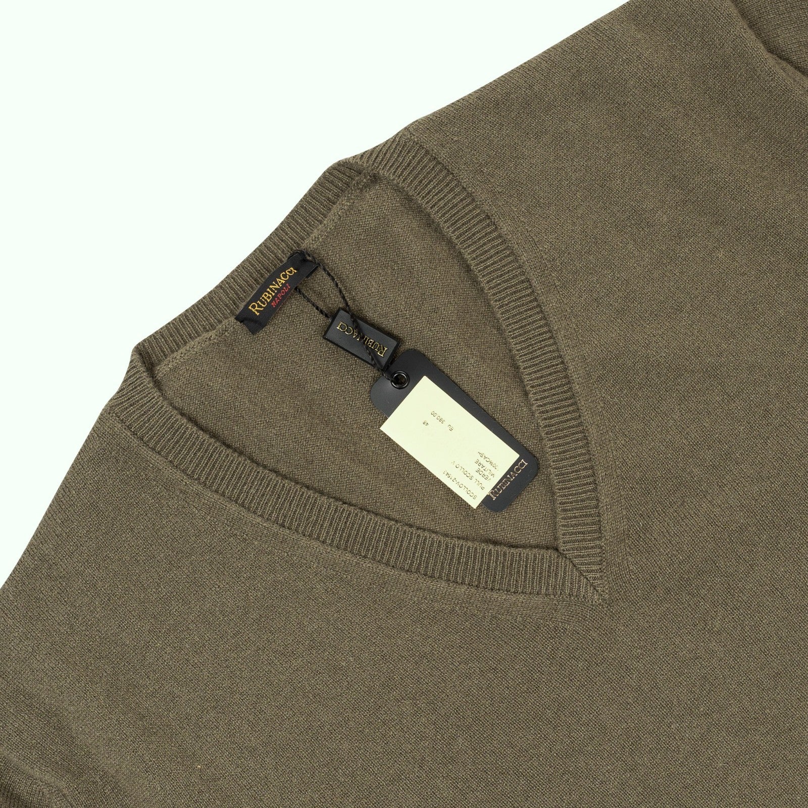 750$ RUBINACCI NAPOLI Dark Green Sweater V-Neck 100% Cashmere 38 US / 48 EU