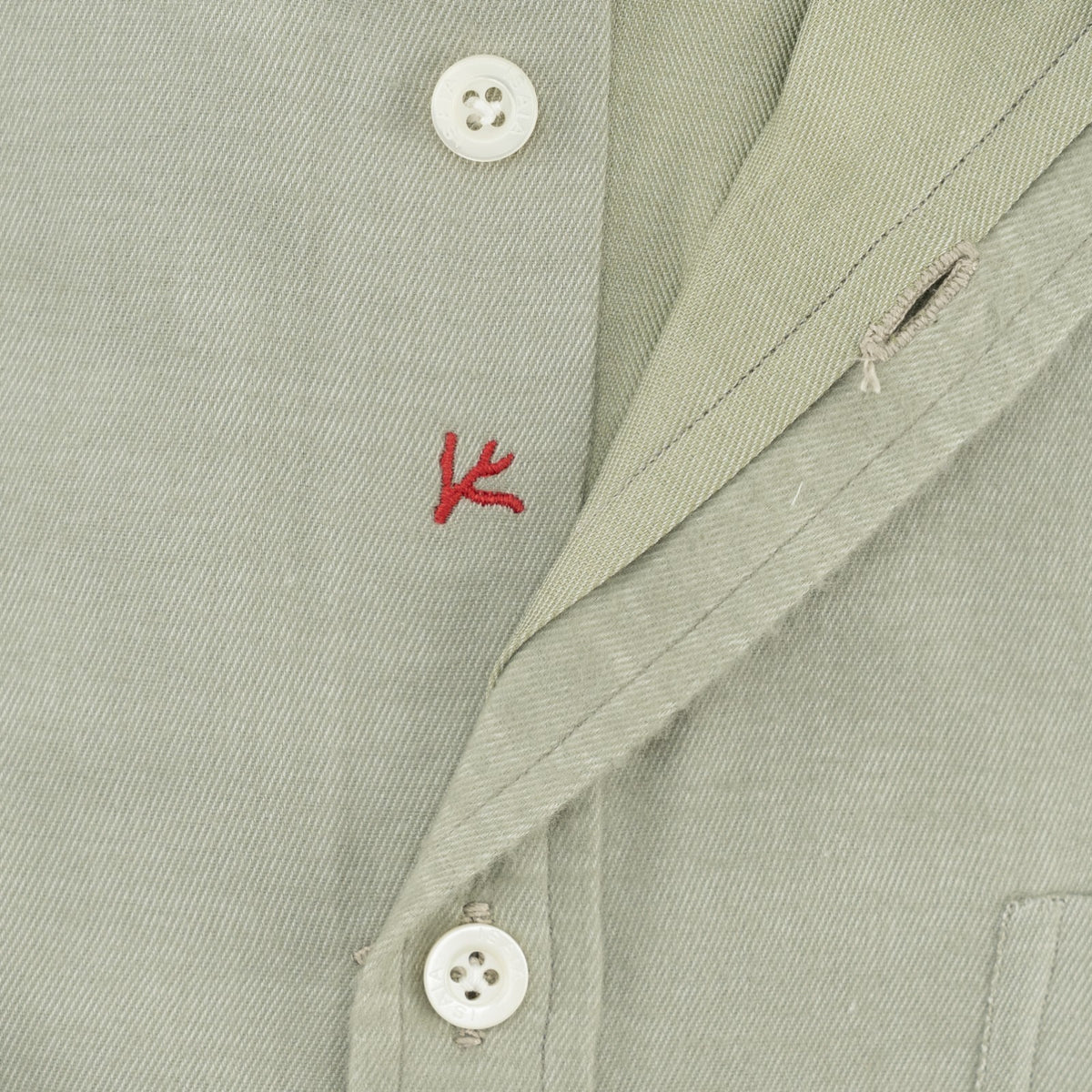 710$ ISAIA NAPOLI "Mix" Dress Shirt Pocket Light Green Twill Cotton 15 - 38