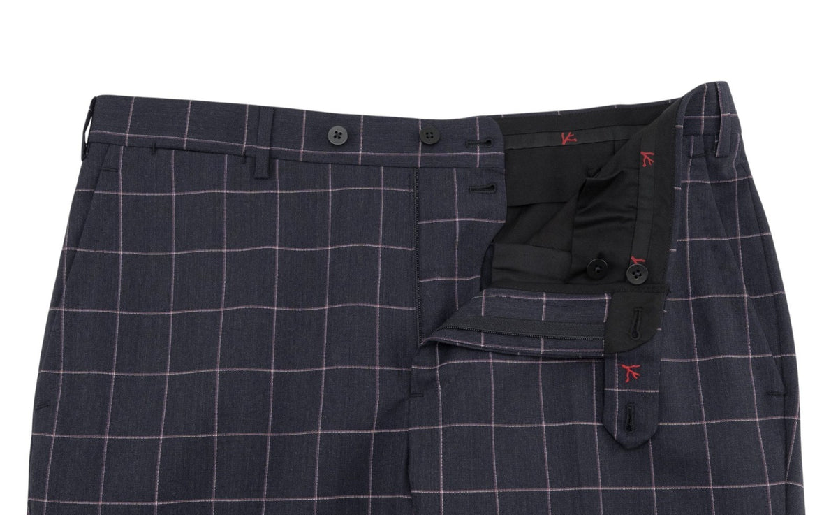 $6600 ISAIA "Capri" Suit Dark Blue - Pink Wool Windowpane 44 US / 54 EU 8R