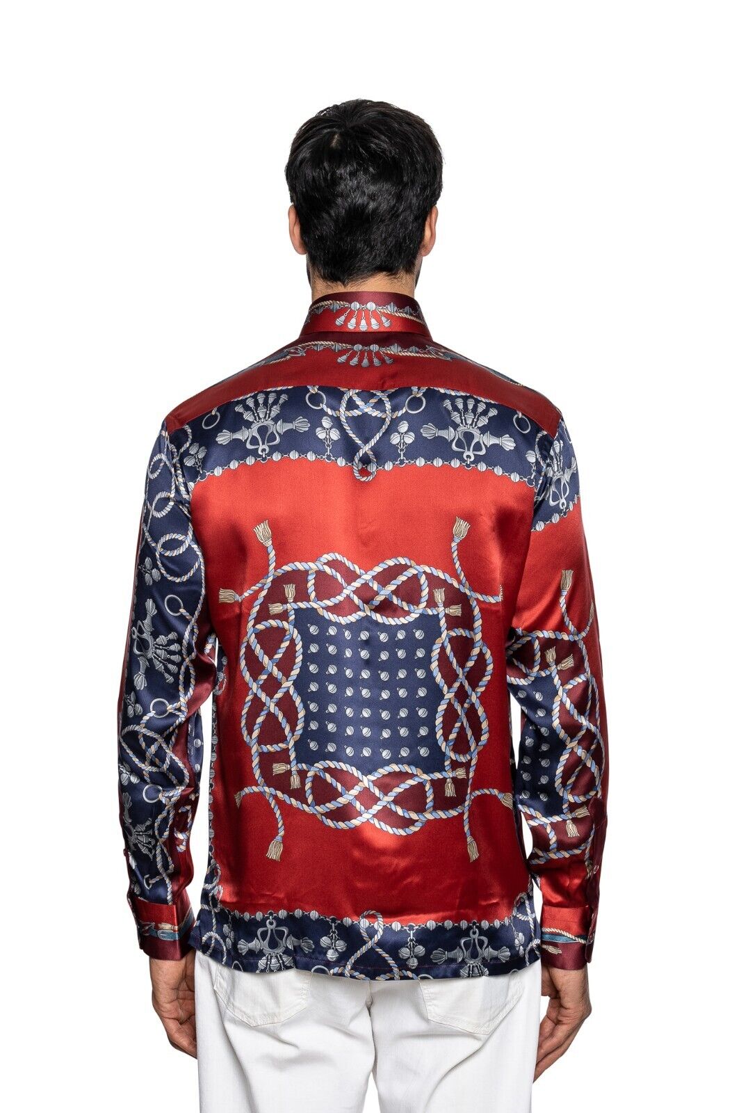 1900$ ITALIAN LUXURY FABIO CAVIGLIA Shirt Strass " CHAINS " 100% Silk Size M