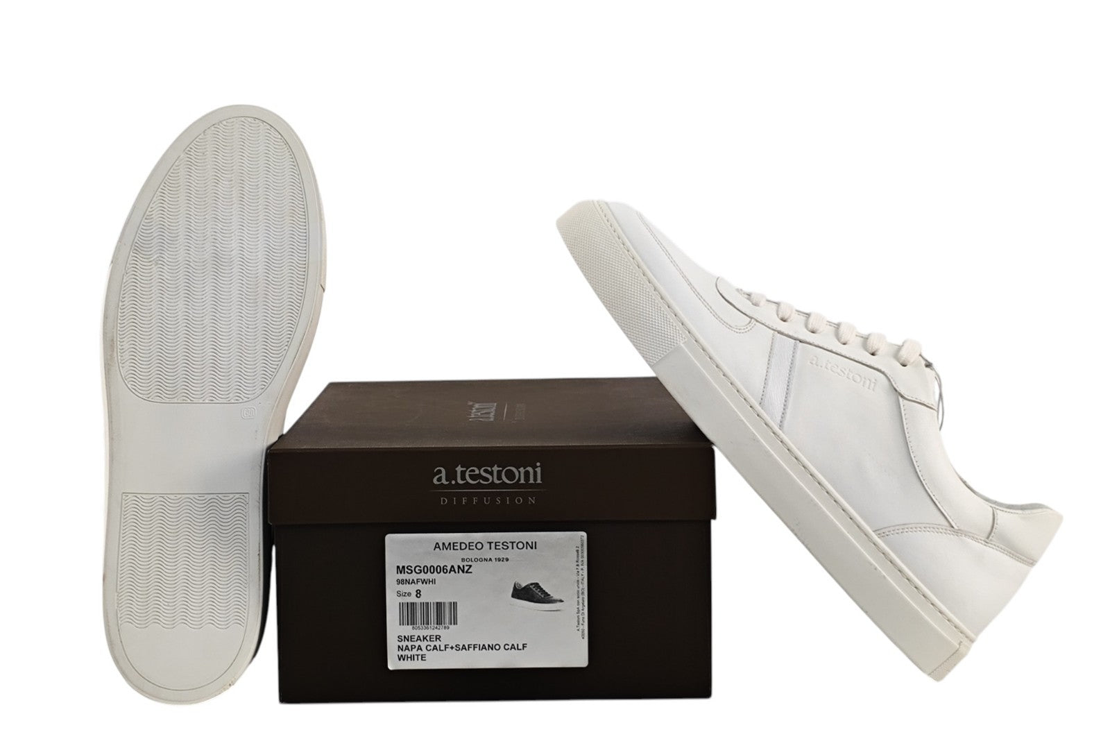 850$ TESTONI White Sneaker Shoes Calf + Saffiano 8 UK  / 9 US / 42 IT