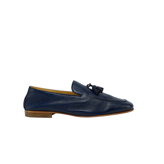 1250$ TESTONI "Carloforte" Unlined Loafer Shoes Deerskin Blue   8 UK 9 US  42 IT
