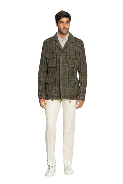 $1700 BOGLIOLI Checks Green Off Field Jacket Coat Wool Silk Linen 40 US / 50 EU