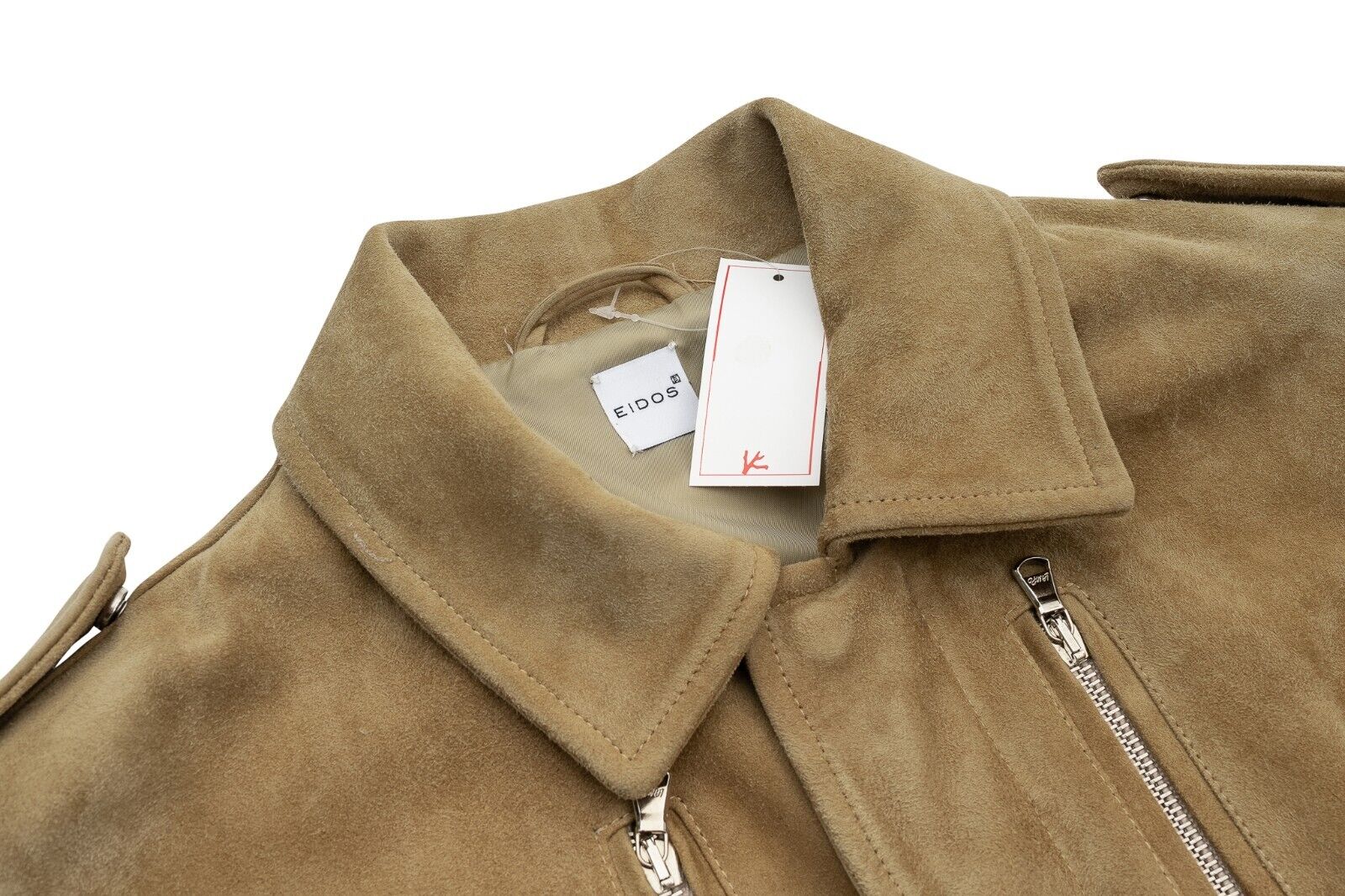 $1900 EIDOS by ISAIA NAPOLI Beige Blouson Jacket Suede Leather 38 US 48 EU Slim