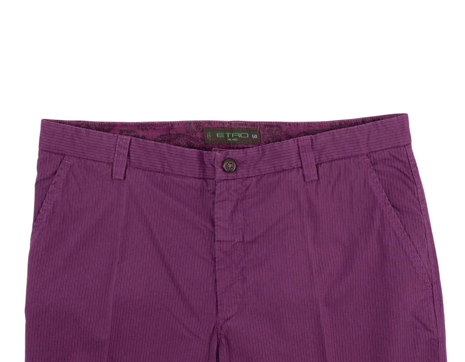 750$ ETRO MILANO Purple Pinstripe  Fine Cotton Pant Straight Leg 34 US / 50 EU