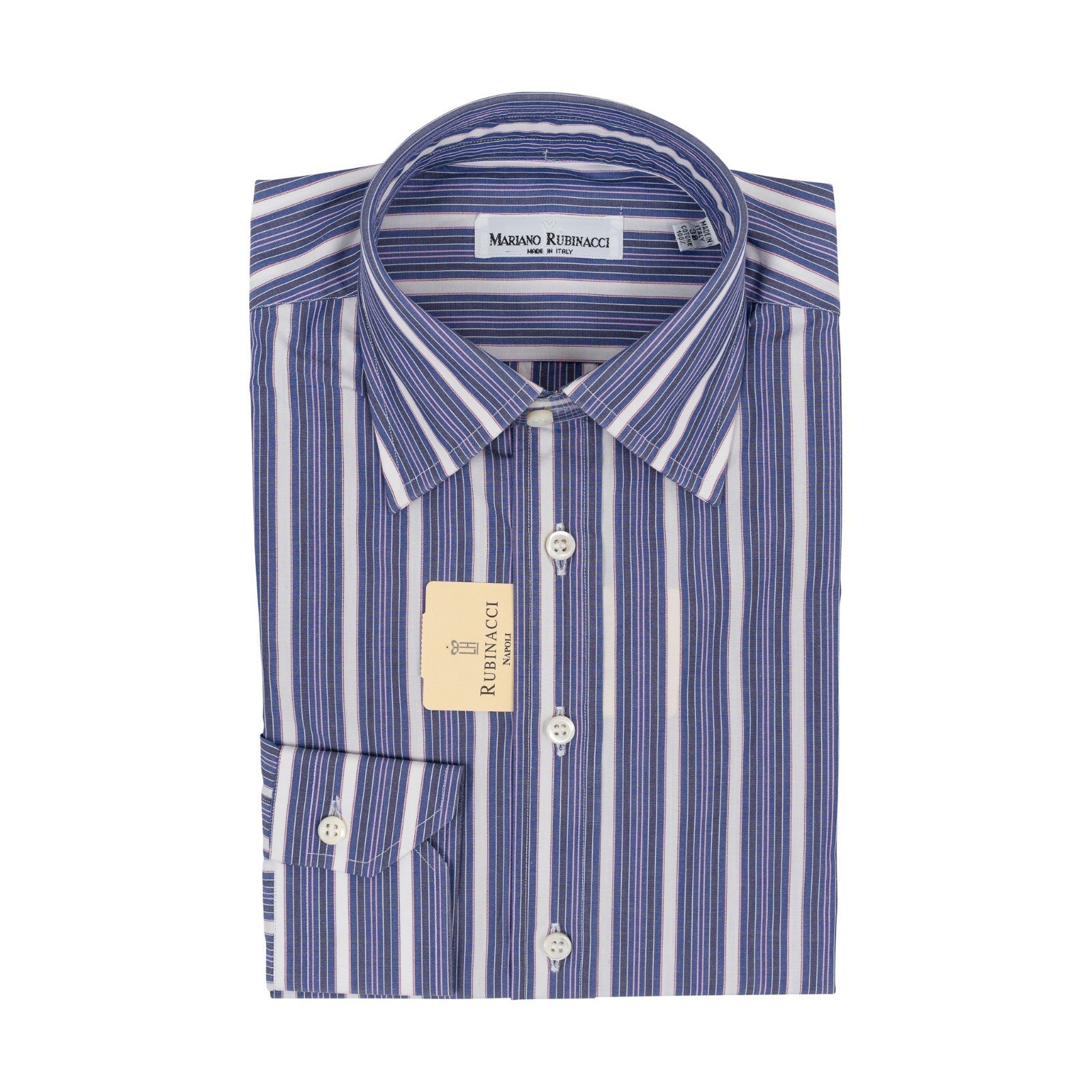 520$ RUBINACCI NAPOLI Purple Hand-Sewn Striped Shirt Cotton Classic Fit   1D