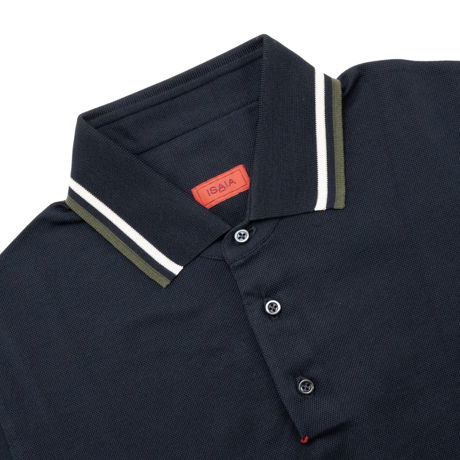 575$ ISAIA NAPOLI Cotton Piquet Short Sleeve Handmade Polo Blue Navy