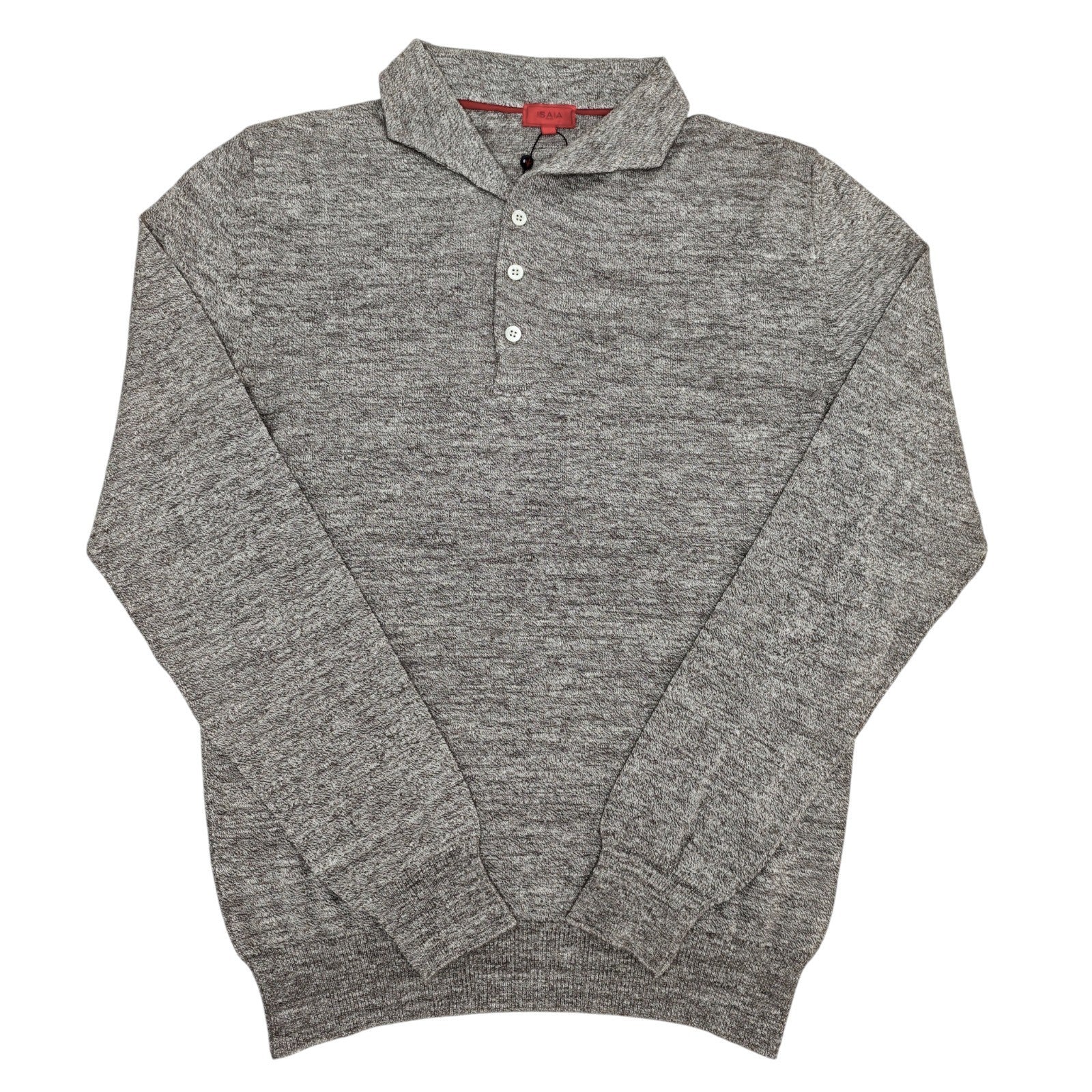 1650$ ISAIA NAPOLI Gray Beige Polo Sweater Knit Soft Cashmere - Silk - Linen  M