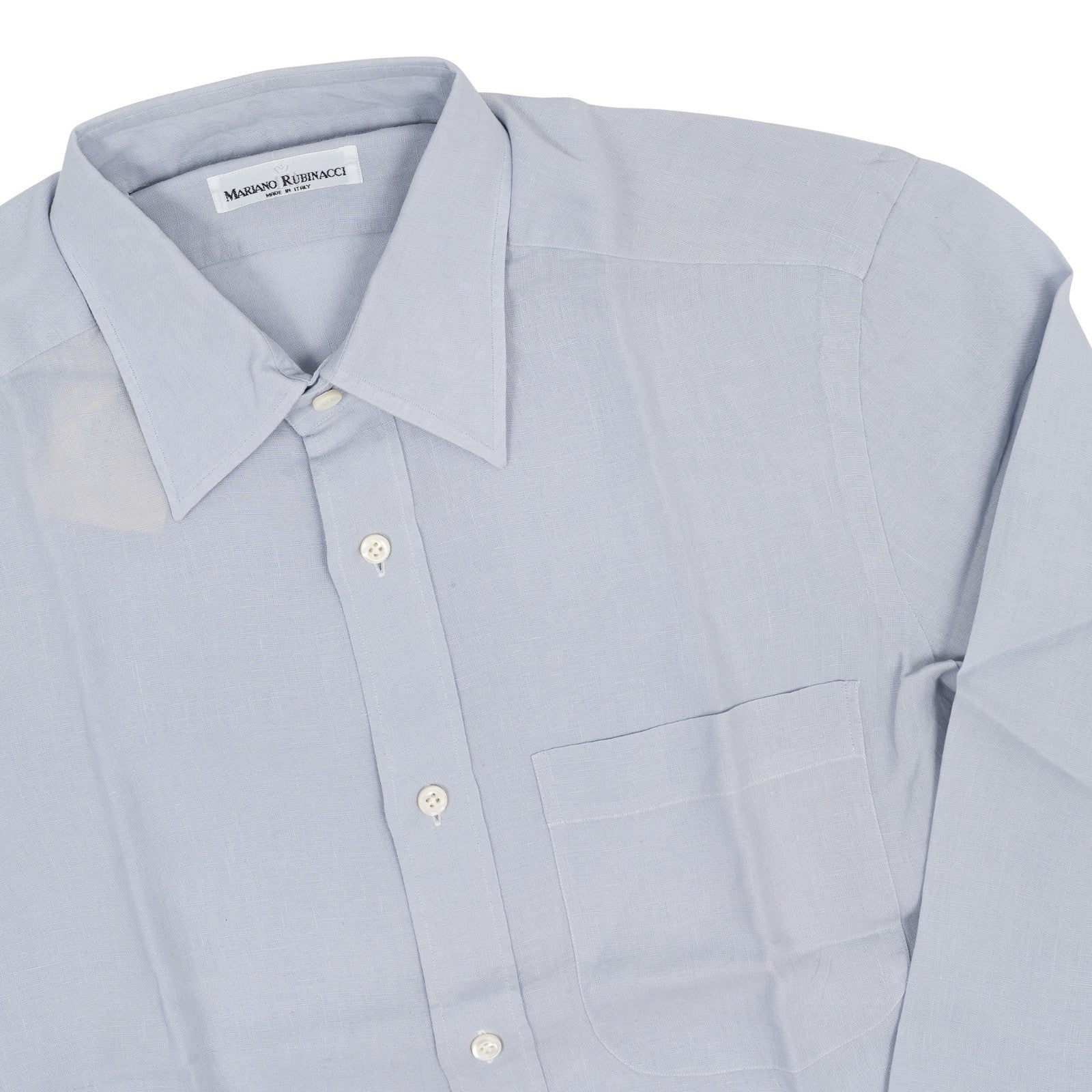 520$ RUBINACCI NAPOLI Pearl Gray Pocket Dress Shirt 100% Linen Classic Fit  1B