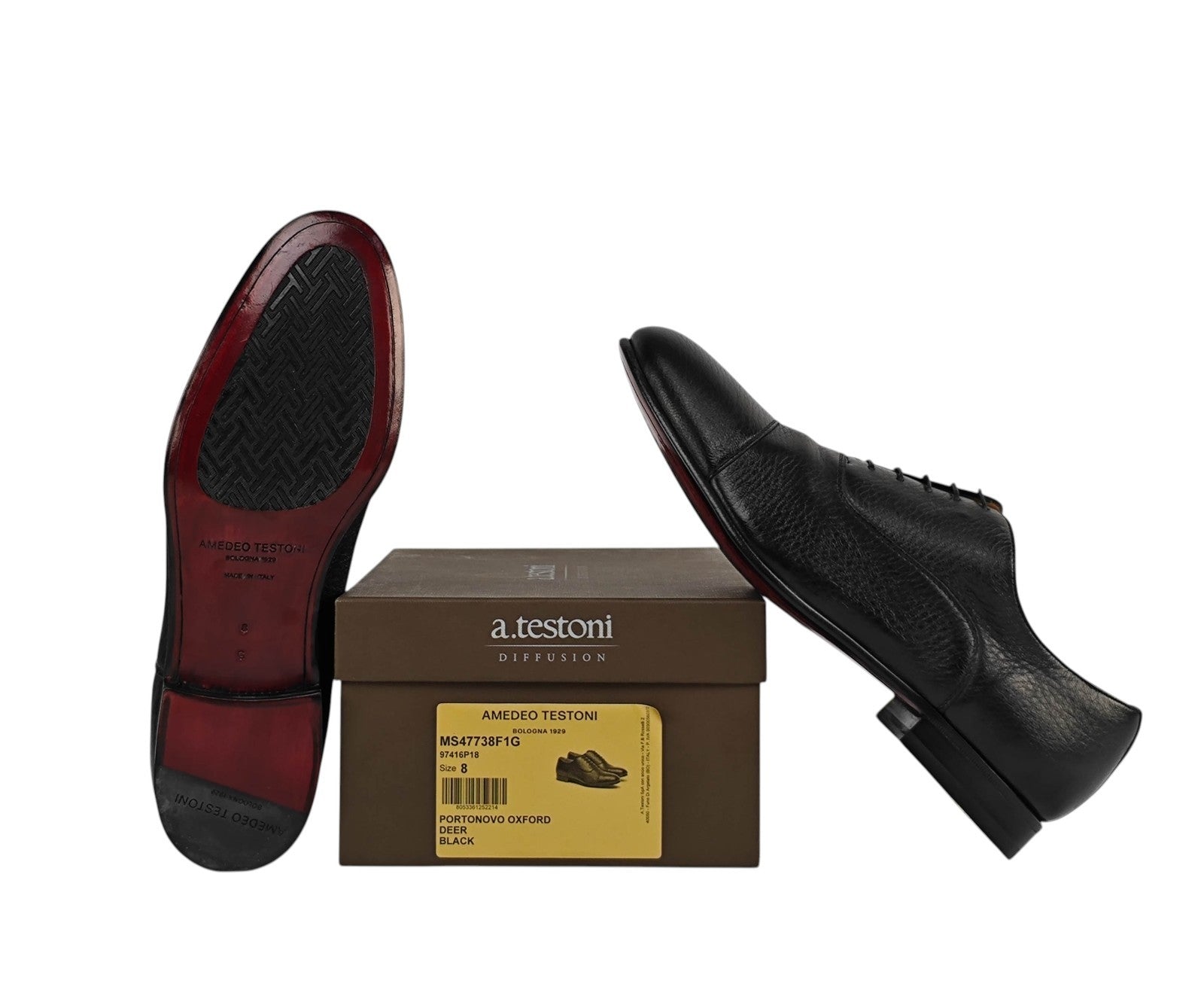 1300$ TESTONI 1929 "Portonovo" Oxford Shoes Deerskin Black  8 UK  / 9 US / 42 IT