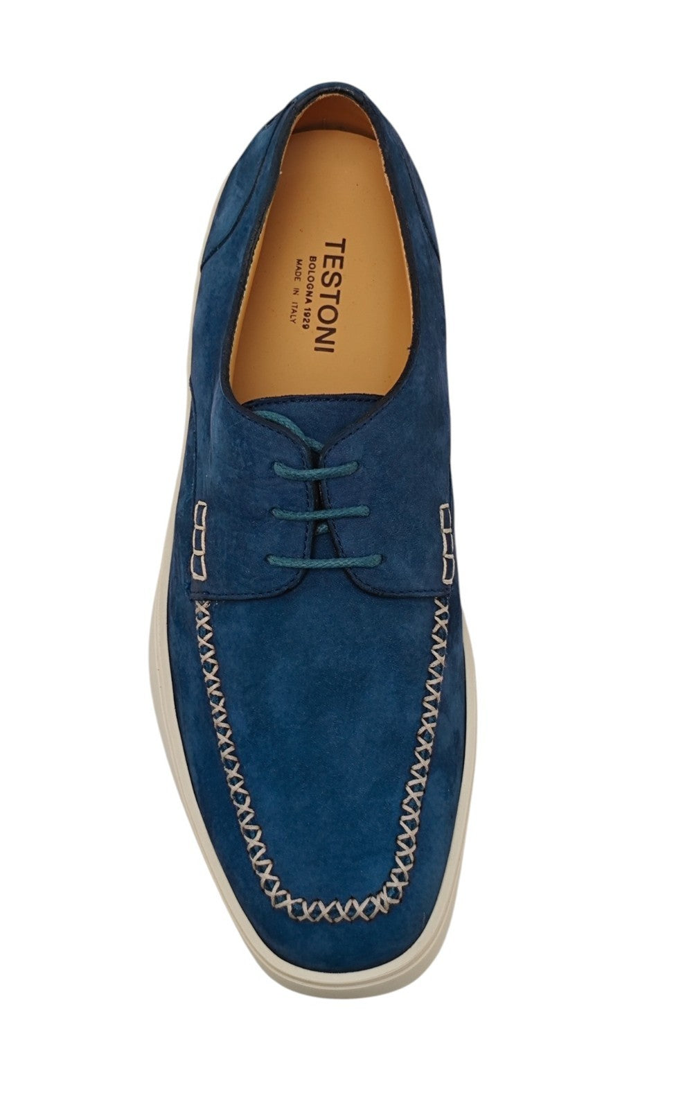 1100$ TESTONI "Noto" Blue Derby Shoes Nubuk Calf 8 UK / 9 US / 42 IT