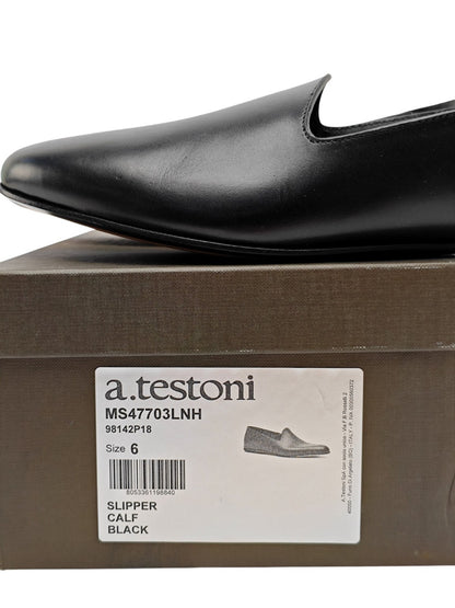 $1150 TESTONI BOLOGNA Slipper Loafer Shoes Lux Calf Black