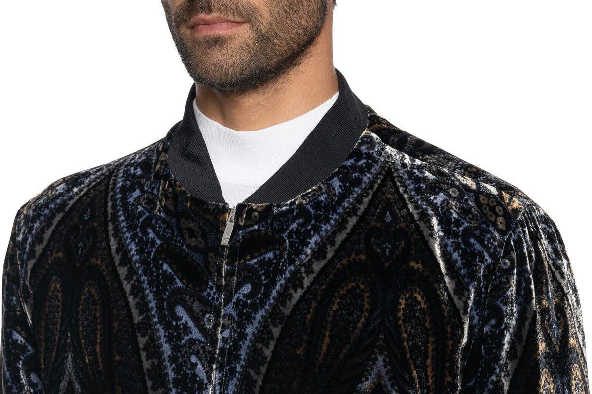 2000$ ITALO FERRETTI Bomber Jacket Silk "VELVET DAMASK" Paisley  40 US / 50 EU