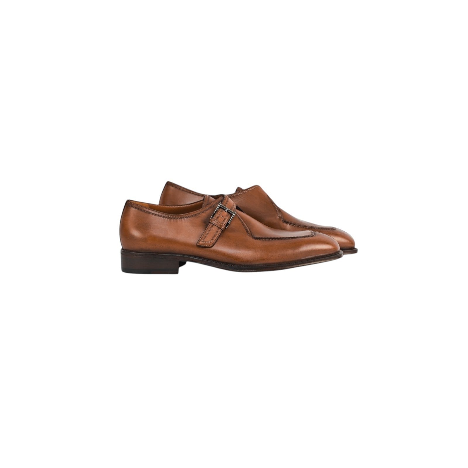 1250$ TESTONI Monk Shoes Buckle Caramel Washed Calf 8 UK / 9 US / 42 IT
