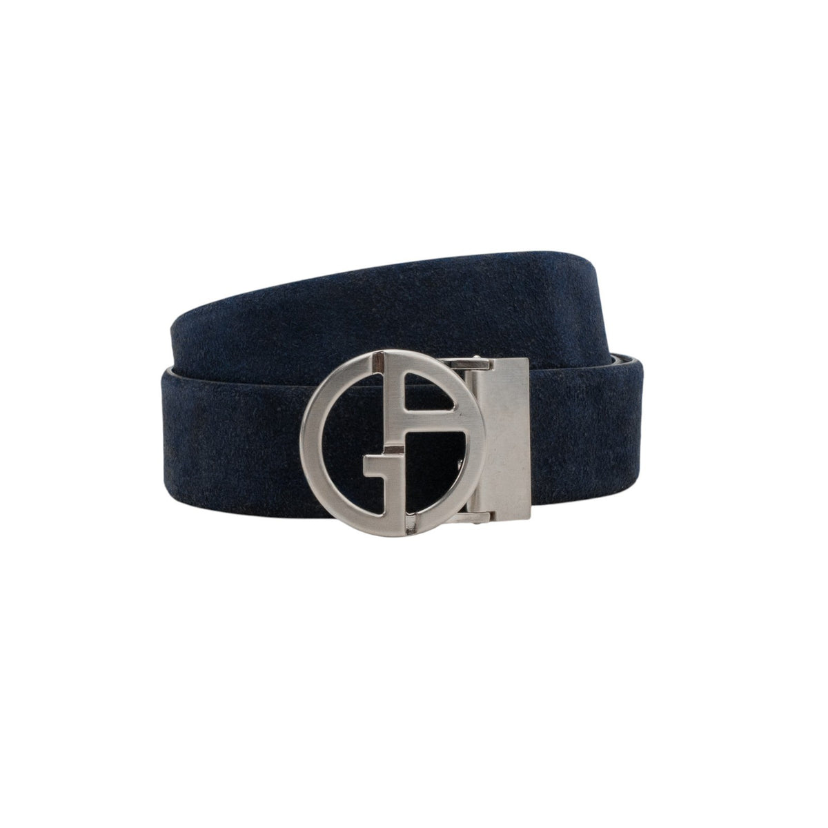 $520 GIORGIO ARMANI Belt Blue Reversible GA Monogram Logo Buckle Suede Size 110