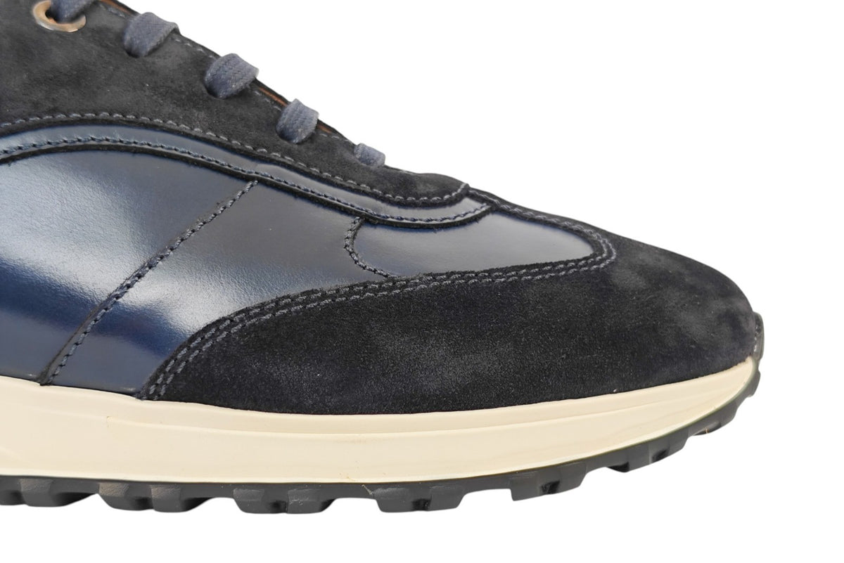 800$ TESTONI Blue Sneaker Plain Calf + Suede + Fabric  8 UK  / 9 US / 42 IT