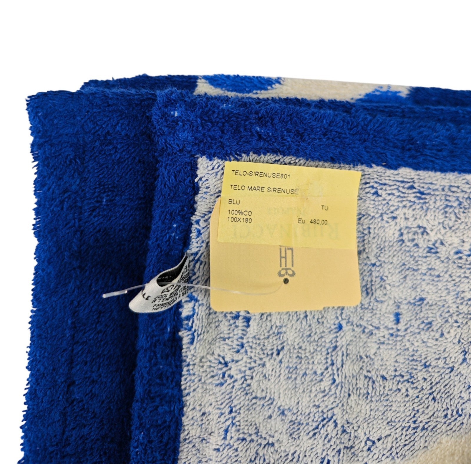550$ RUBINACCI "Sirenuse" Beach Towel 100x180 cm White / Blue Italian Luxury