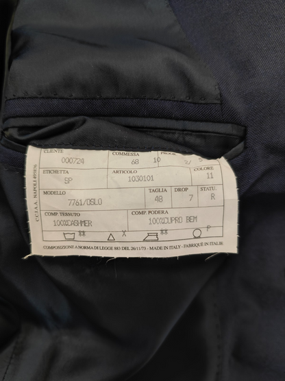 $3500 SARTORIA PARTENOPEA NAPOLI Handmade Blue Solid Suit 100% Cashmere