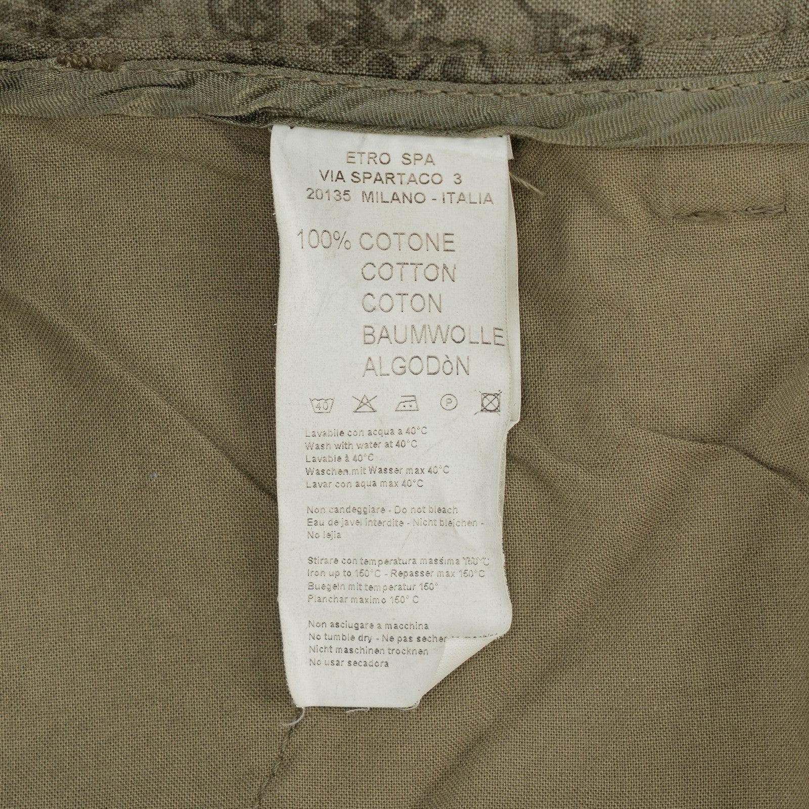 780$ ETRO MILANO Olive Green Fine Cotton Pant Straight Leg 38 US / 54 EU