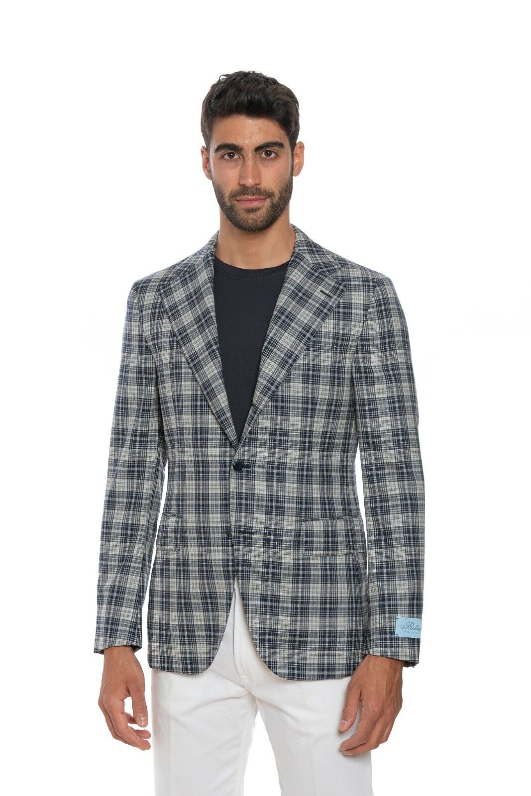 2240$ BELVEST Blue / Gray Sartorial Jacket Blazer Wool / Silk Checks Drop 8 Slim