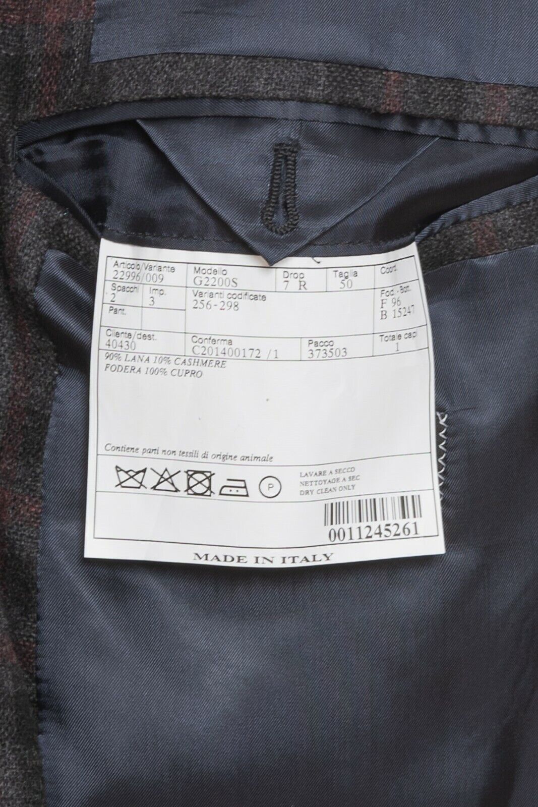 $2390 BELVEST Dark Gray Flannel Wool Cashmere Check Jacket 40 US / 50 EU Drop 7R