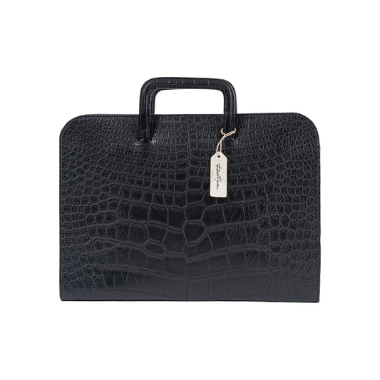 $8K LUXURY DELL'GA MILANO Handmade Black Briefcase Business Bag Real Crocodile