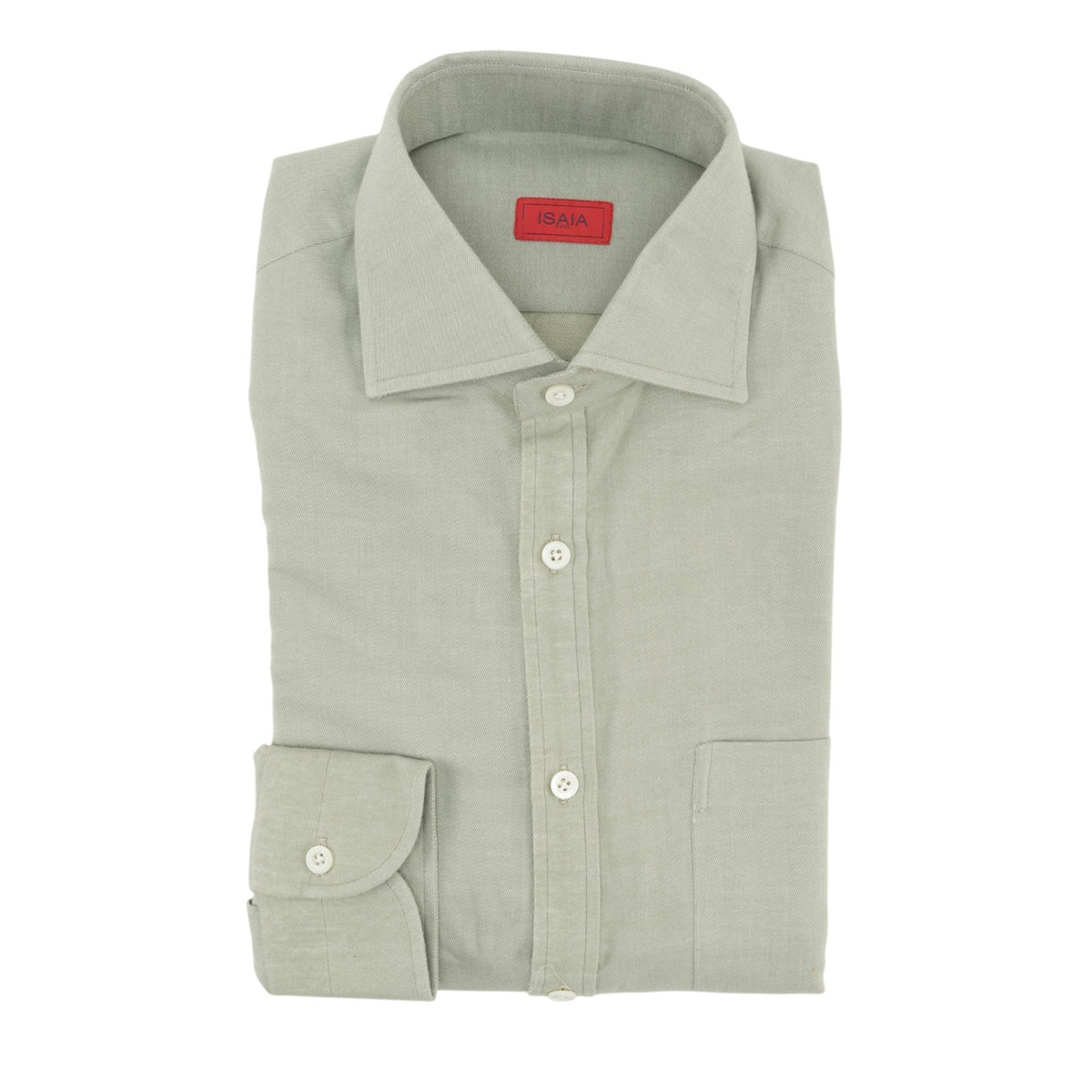 710$ ISAIA NAPOLI "Mix" Dress Shirt Pocket Light Green Twill Cotton 15 - 38
