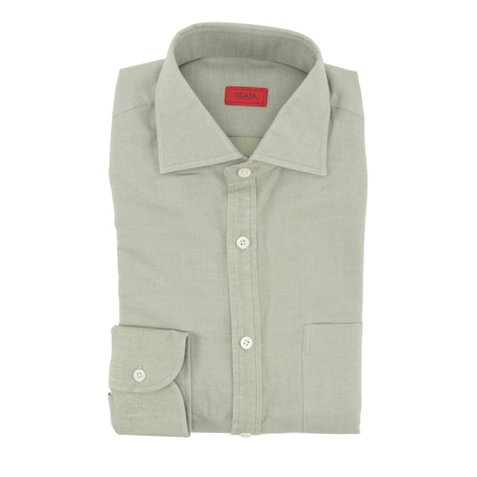 710$ ISAIA NAPOLI "Mix" Dress Shirt Pocket Light Green Twill Cotton 15 - 38