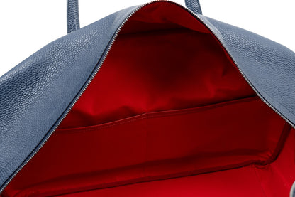 $2600 ISAIA NAPOLI "Logo" Blue Leather Large Duffle Bag Travel Weekender