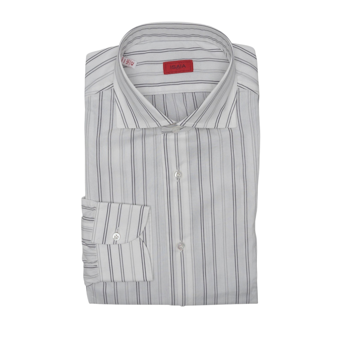 765$ ISAIA NAPOLI "Mix" White Dress Shirt Striped Hand-Sewn Fine Cotton 16.5  42
