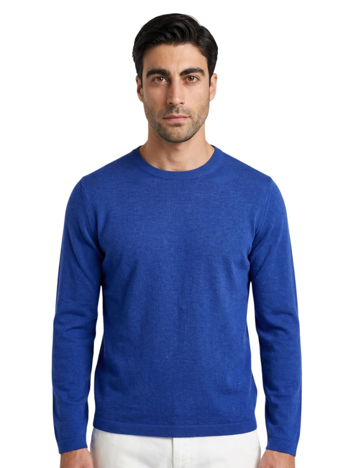 1825$ ISAIA NAPOLI Electric Blue Crewneck Sweater Knit Cashmere - Silk Size M