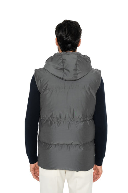 $3200 ISAIA NAPOLI Gray Padded Hooded Vest Jacket Techno Wool 38 US / 48 EU